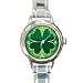 Italian Watch Brands - Round Italian Charm Watch of Green Shamrock (Celtic, Club, Gold, Irish, Ireland, Little, Charm, Cross, Four Leaf Clover, Jewelry, Necklace, Pendant, Ring, Tattoo, Diamond, Designs, Charm, Lucky, Luck)