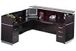 RECEPTION DESK DELUXE L-Shape - Mayline Napoli Secretary Desk in Gorgeous Cherry Wood Veneer with Glass Counter and Drawers