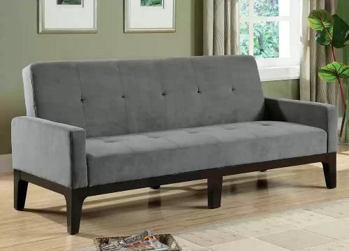 Sofa Bed with Button Tufted in Blue/Gray Microfiber Fabric