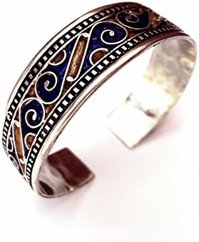 Authentic Handmade African Tuareg Berber Enamel Bracelet Ethnic Tribal Silver Jewelry Gypsy Hippy