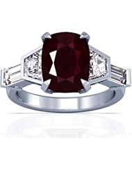 18K White Gold Cushion Cut Ruby Ring With Sidestones