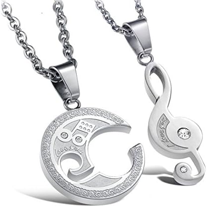 Ximoon Stainless Steel Best Friend Puzzle Pendant Necklace,Music Note Engraved,with Chain (White)