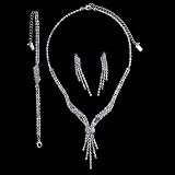 Silver Tone Rhinestone Bridal Necklace Earrings Bracelet 3-pcs Set