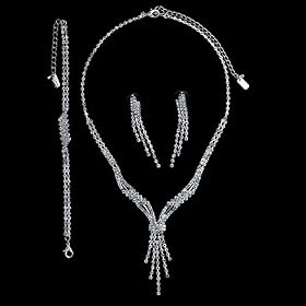 Silver Tone Rhinestone Crystal Wedding Bridal Necklace Earrings Bracelet 3-Piece Set