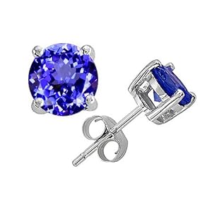 3.00 cttw 7mm Genuine Round Created Tanzanite Earring Stud in 14k White Gold by 