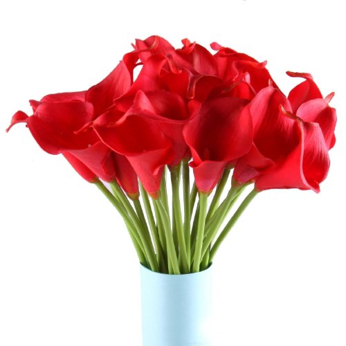 Sealike Latex Real Touch Lovely Artificial Calla Lily Wedding Bouquet Flower Bouquets 10 Pcs with Stylus Red