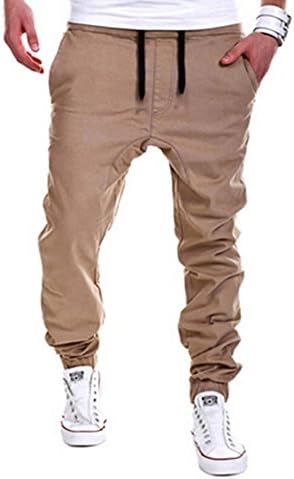 Megaerobe Men's Jogger Dance Sportwear Baggy Casual Pants Slacks Trousers Sweatpants (Khaki, Large)