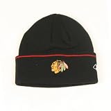 Chicago Blackhawks Black Cuffed Pencil Stripe Knit Hat