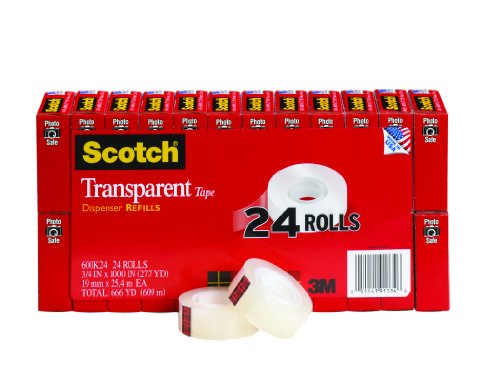 Scotch Transparent Tape, 3/4-inch x 1000 Inches, 24 Rolls (600K24)