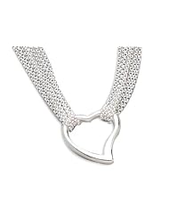 Sterling Silver 4 Strand Open Heart Center Necklace