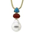 14K Yellow Gold Paspaley South Sea Cultured Pearl, Turquoise and Red Coral Pendant