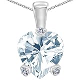 CandyGem 10k Gold Genuine Heart Shape Aquamarine and Diamond Pendant