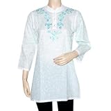 Unique Valentine Gift Tunic Dresses Rajrang White Cotton Pins Tucks Embroidery Kurta Top Blouse India