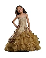Girls Full Length Crystals  Crystal Lace  Spaghetti Strap Organza  Ball Gown Pageant Dress/Party Dress  With Ruffles