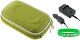 2n1 Nylon Hard Shell Case (Green) and LI-40B LI-42B AC DC Charger for Olympus FE-20 Digital Camera Silver