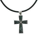 China Ruby Ziosite Inlay Cross Frame Pendant – 35x47mm – 18-20″ Adjustable Necklace Included