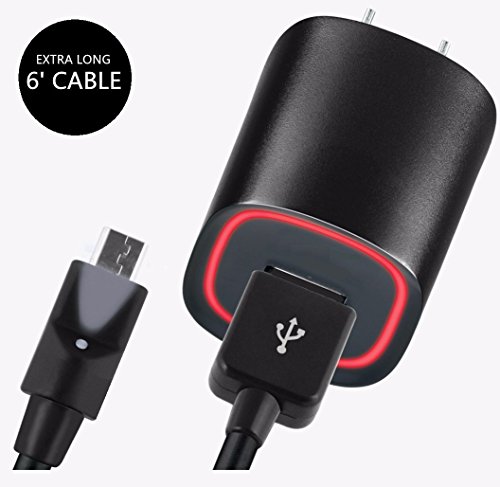 NALAKUVARA Rapid USB Wall Charger Adapter with 6 Ft. Micro USB Data Flashlight Cable Touch for Smartphones & Tablets Samsung Galaxy S6 S6+ S5 S4, S3, Note 5, 4, 3 - LG G4 G3, Nexus 9, 6P, 5X, Player
