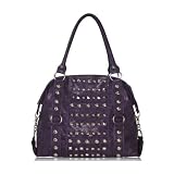 Large Studded Fashion Tote / Shoulder Bag Purple