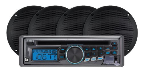 DUAL MARINE CP254B Bargain ∣ ⊳ Best value Buy Dual CP254B Complete Marine Package Weather Resistant CD/AM/FM/USB Charging/AUX/Combo Stereo with 4 X 6. 5