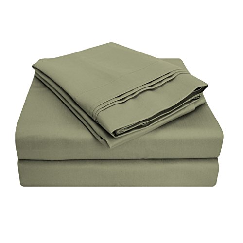1000 Thread Count Premium Egyptian Cotton, Queen Bed Sheet Set, Single Ply, Solid, Sage