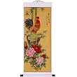 Hand-Painted 48" Oriental Wall Art Scroll - Rooster & Peonies With White Border