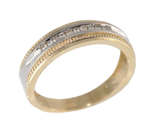 14K Yellow and White Gold Mix Round-cut Diamond Men & Women's Couple Ring Band (0.11 CTW., G-H Color, SI1-2 Clarity)