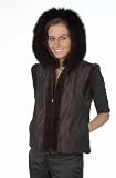 Brown Taffeta Plucked Mink Reversible Hooded Vest