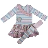 Zaza Pastel Stripe Crossover Ruffle Dress with Tights