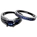 EVER FAITH Black Sterling Silver 925 Princess-Cut Sapphire Color Solitaire Cocktail Ring Set