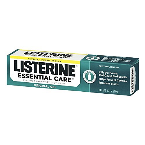 Listerine Essential Care Toothpaste, Powerful Mint Gel, 4.2-Ounce Tubes (Pack of 4)