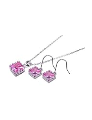 Nickel Free Sterling Silver Pendant & Earring Sets Pink CZ Set