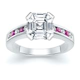 Jewelry : 3.77 CT ASSCHER DIAMOND W ROUND PINK SAPPHIRE RING 18K