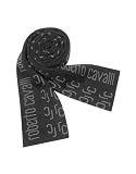 Roberto Cavalli Black & Gray All Over Logo Knit Wool Long Scarf