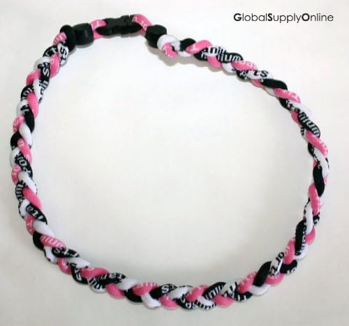 17"-19" Ashley Ionic Titanium Geranium Soccer Necklace Pink/Black/White exclusively by Address America