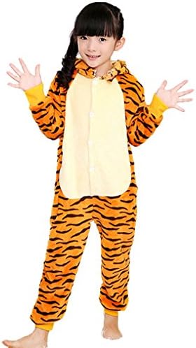 Kids Girl Boy Tiger Halloween Cosplay Onesie Playsuit Flannel Pajamas Homewear