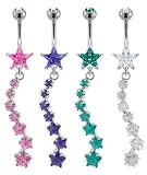 DANGLING CASCADING GEM STAR BELLY RING BNAST127TZ- TANZANITE