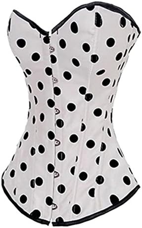 Women's Sexy Black Polka Dot Little Cute Style Fashion Waist Corset with G-string White L
