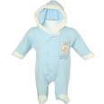 Baby Boys 'Handle Me With Care' Applique Teddy Design Fleece Pramsuit / Pram Suit with Hood (Blue) (Newborn)'