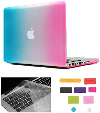 HYAIT 3-in-1 Ultra Slim Hard Case + Keyboard Cover + Anti-dust Plugs For 15" Model A1286 Aluminum Unibody MacBook Pro (Black keys, 15.4-inch diagonal regular display) - Rain bown Purple &amp; Blue