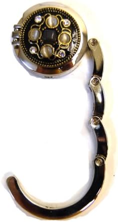 Designer Collection Embossed Mirrored Purse Hook/Hanger, Black With Jewels