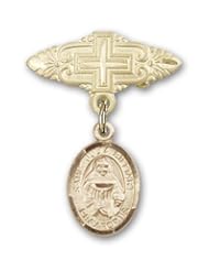 14K Gold Baby Badge with St. Julia Billiart Charm and Badge Pin with Cross