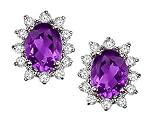 3.25 cts Genuine Amethyst and Diamond Earrings - 14kt White or Yellow Gold