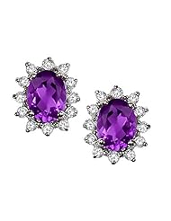 Tommaso Design (tm) Oval 8x6 mm Genuine Amethyst and Diamond Earrings