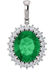 14K White Gold 12.00x10.00mm Oval Cut Chatham Created Emerald and Diamond Pendant -- LIFETIME WARRANTY