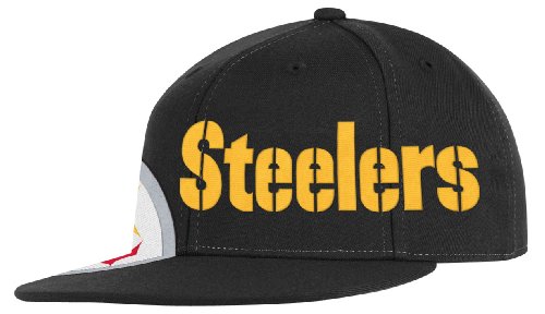 NFL Men's Pittsburgh Steelers End Zone Flat Visor Flex Hat - Tw78Z (Black, Large/X-Large)