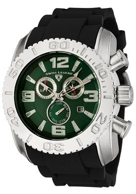 Swiss Legend Men's 20067-08 Commander Collection Chronograph Green Dial Black Rubber Watch