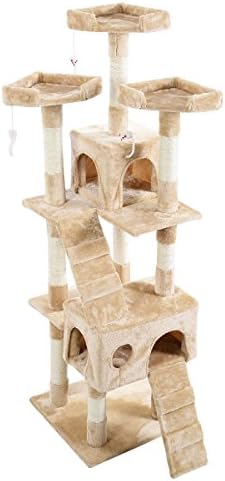 Beautifully Designed with Fun Activities for Your Cat to Scratch, Climb, Jump. 66" Cat Tree Tower Condo Furniture Beige Pet Kitty Scratching Post Play House