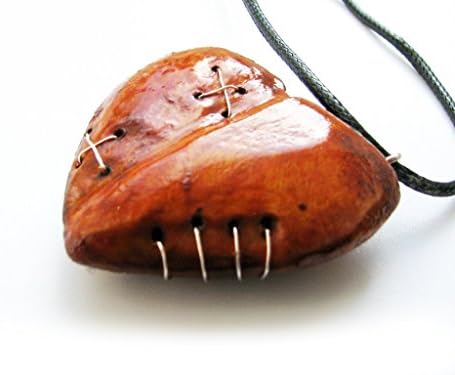 1 broken stitched Imperfect wood heart Mended love large Heart breaker necklace ornament charm pendant A3