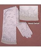 Shiny Satin Stretch Spandex 14-Button, with all-over beads, heavily clustered at the cuff Bridal Wedding Formal Prom Gloves