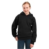 PORT AND COMPANY YOUTH PULLOVER HOODED SWEATSHIRT, BLACK, MEDIUM